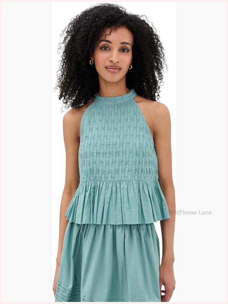 Violet Ramie Tank Top With Mock Neck And Peplum Hem